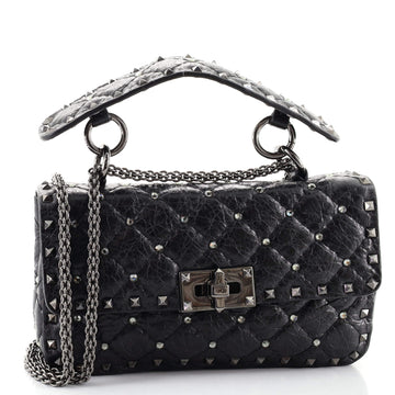 Valentino Rockstud Spike Flap Bag Crystal Embellished Quilted Leather Small