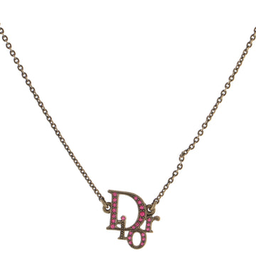 Christian Dior Logo Pendant Necklace Metal with Crystal