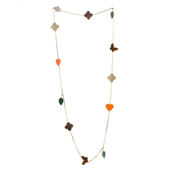 Van Cleef & Arpels Lucky Alhambra 12 Motifs Necklace 18K Yellow Gold with Carnelian, Malachite, Mother of Pearl and Tiger Eye