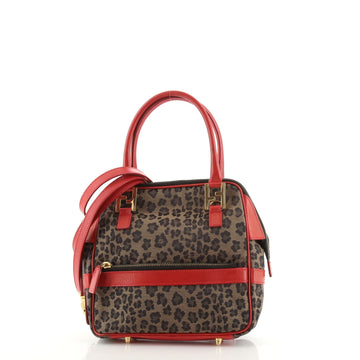 Fendi Vintage Convertible Bowling Bag Leopard Print Jacquard Small
