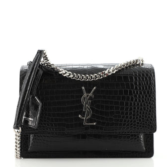 Saint Laurent Sunset Crossbody Bag Crocodile Embossed Leather Medium