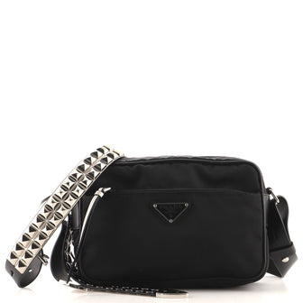 Prada New Vela Shoulder Bag Tessuto with Studded Leather Small