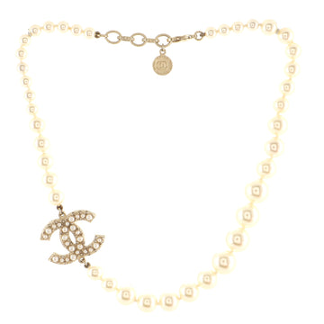 Chanel CC 100th Anniversary Short Necklace Metal with Faux Pearls and Crystals