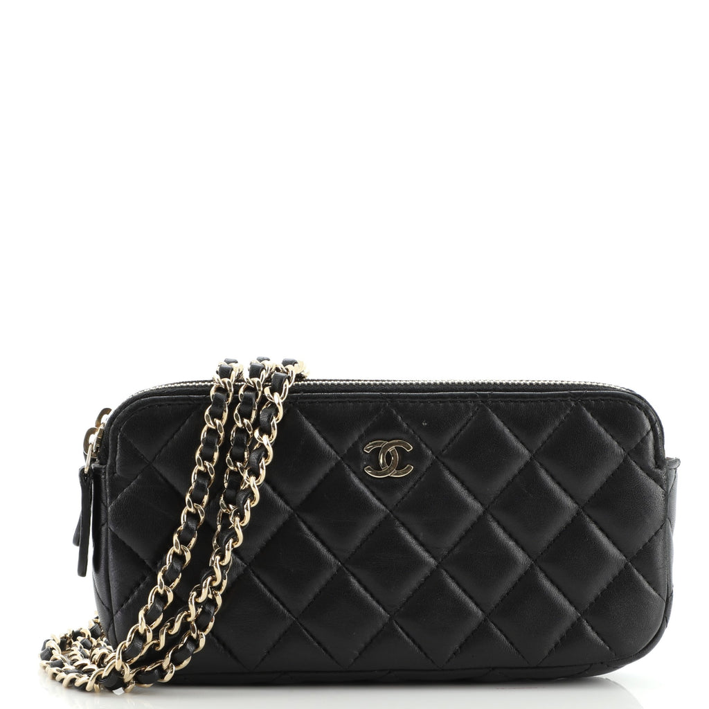 Chanel Double Zip Clutch with Chain Quilted Lambskin Black 114722102