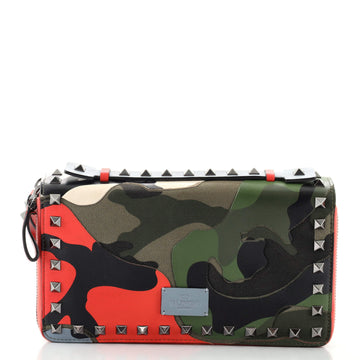 Valentino Rockstud Travel Wallet Camo Leather and Canvas