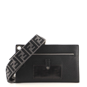 Fendi Front Pocket Flat Zip Messenger Bag Leather Small
