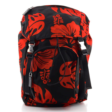 Prada Double Buckle Backpack Printed Tessuto Medium