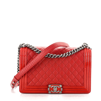 Chanel Boy Flap Bag Quilted Goatskin with Patent New Medium