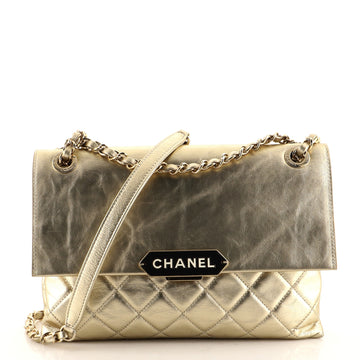 Chanel Retro Label Flap Bag Quilted Lambskin Large