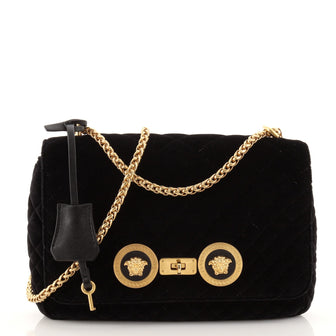 Versace Medusa Padlock Icon Flap Bag Quilted Velvet Medium