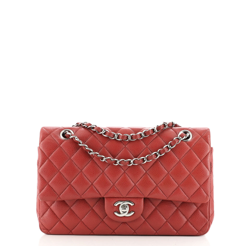 Chanel Classic Double Flap Bag Quilted Caviar Medium Red 114722300