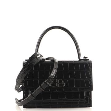 Balenciaga Sharp Top Handle Bag Crocodile Embossed Leather XS