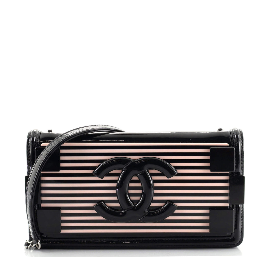 Chanel Boy Brick Flap Bag Striped Patent and Plexiglass Horizontal Black  11472248
