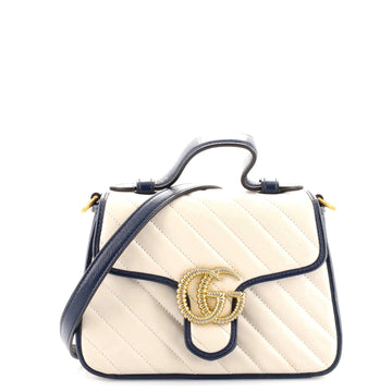 Gucci GG Marmont Top Handle Flap Bag Diagonal Quilted Leather Mini