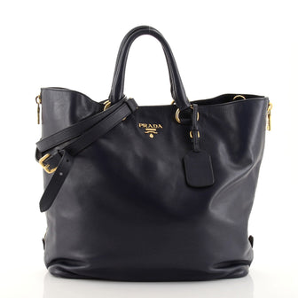 Prada Side Zip Convertible Shopper Tote Soft Calf Large