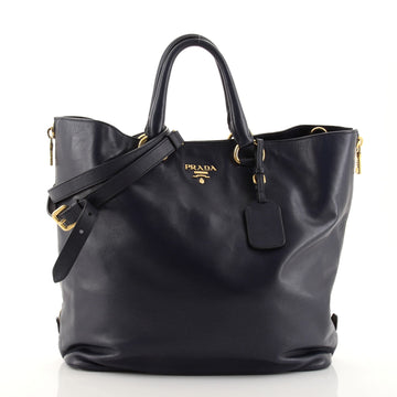 Prada Side Zip Convertible Shopper Tote Soft Calf Large