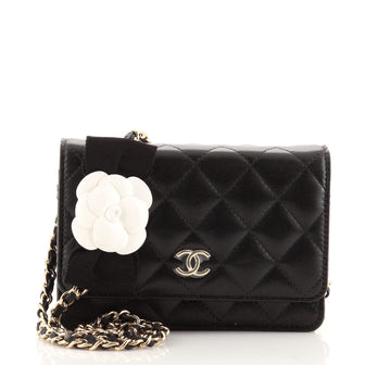Chanel Camellia Bow Wallet on Chain Quilted Lambskin Mini