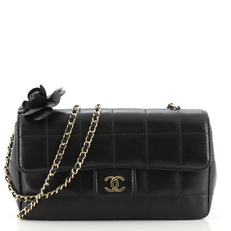 Chanel Camellia Chocolate Bar Flap Bag Quilted Lambskin Mini