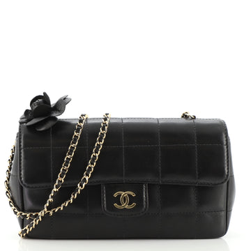 Chanel Camellia Chocolate Bar Flap Bag Quilted Lambskin Mini