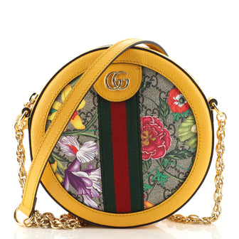 Gucci Ophidia Round Shoulder Bag Flora GG Coated Canvas Mini