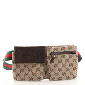 Gucci Vintage Double Belt Bag GG Canvas Small