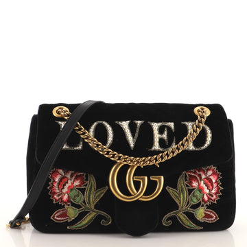 Gucci GG Marmont Flap Bag Embroidered Matelasse Velvet Medium