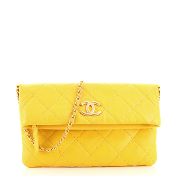 Chanel Fold Over Chain Clutch Quilted Calfskin Small