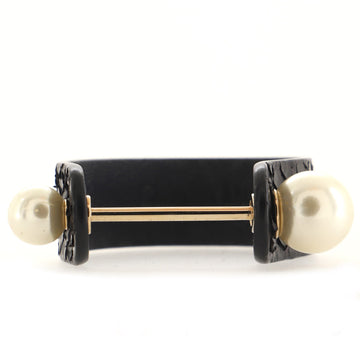 Christian Dior Cuff Bracelet Leather with Metal and Faux Pearls