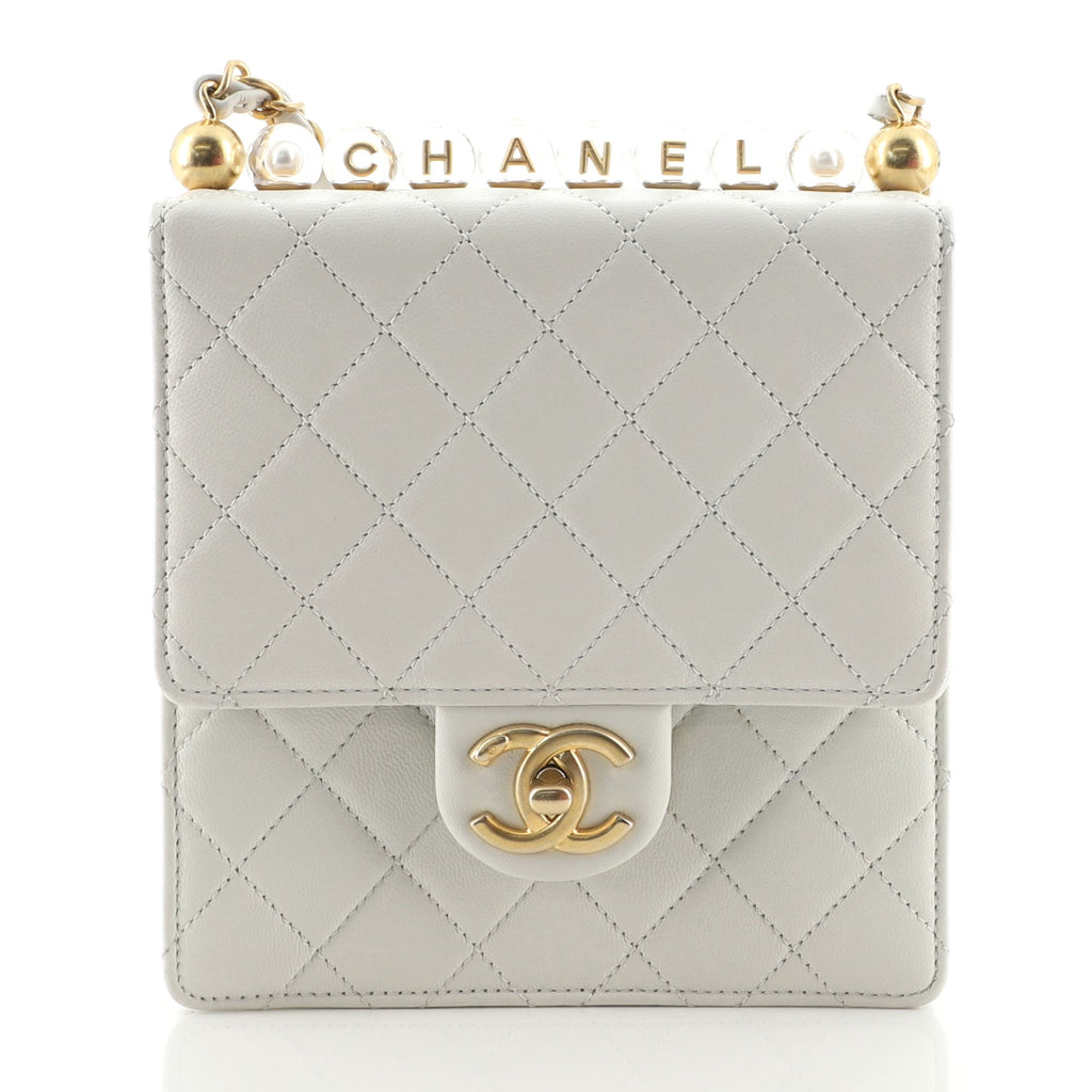 Chanel Chic Pearls Flap Bag Quilted Goatskin with Acrylic Beads Mini White  1149661