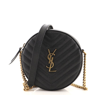 Saint Laurent Vinyle Round Camera Bag Matelasse Chevron Leather