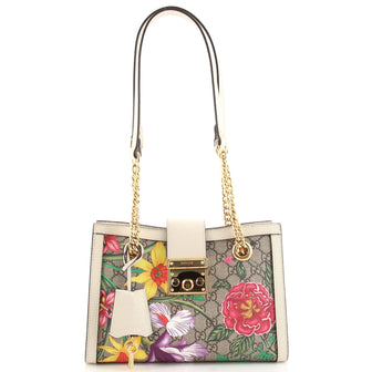 Gucci Padlock Chain Tote Flora GG Coated Canvas Small