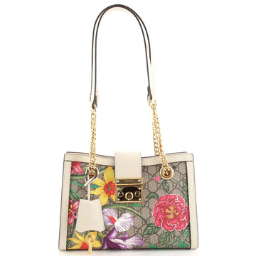 Gucci Padlock Chain Tote Flora GG Coated Canvas Small