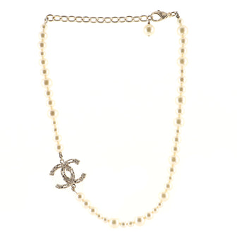 Chanel Camellia on CC Short Necklace Faux Pearls with Metal and Crystals