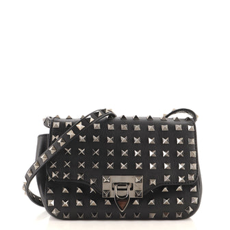 Valentino Rockstud Flip Lock Flap Bag Full Studded Leather Mini