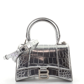 Balenciaga Hourglass Top Handle Bag Crocodile Embossed Leather XS
