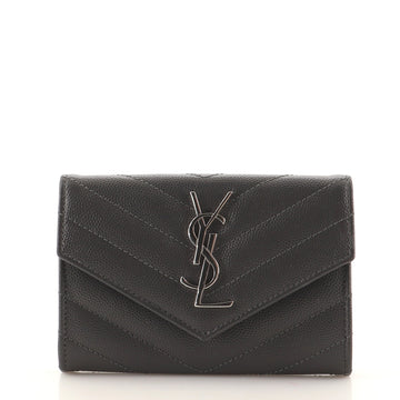 Saint Laurent Classic Monogram Flap Wallet Matelasse Chevron Leather Small