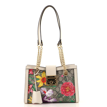 Gucci Padlock Chain Tote Flora GG Coated Canvas Small