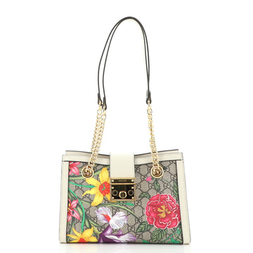 Gucci Padlock Chain Tote Flora GG Coated Canvas Small