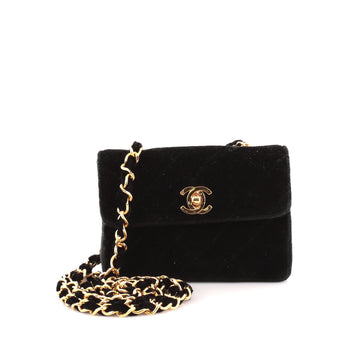 Chanel Vintage CC Chain Flap Bag Quilted Velvet Extra Mini