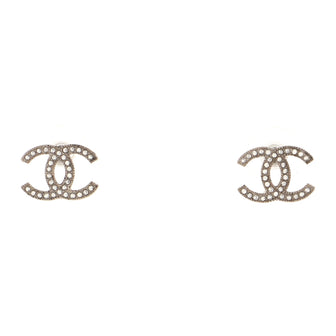 Chanel Silver Metal and Crystal CC Anchor Stud Earrings