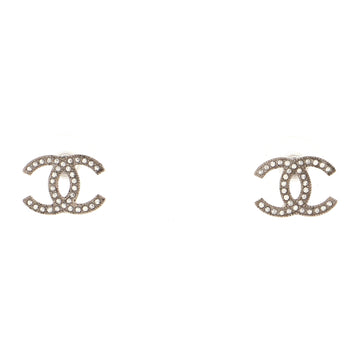 Chanel CC Stud Earrings Crystal Embellished Metal