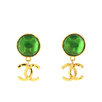 Chanel Vintage Round CC Dangle Clip-On Earrings Gripoix and Metal