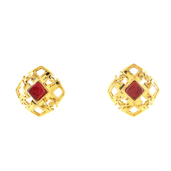 Chanel Vintage Square CC Cutout Clip-On Earrings Metal with Gripoix