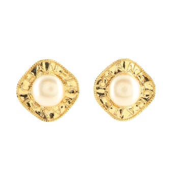 Chanel Vintage Logo Concave Earrings Metal and Faux Pearl