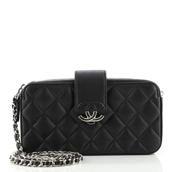 Chanel CC Box Double Zip Clutch with Chain Quilted Calfskin