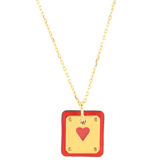 Hermes As de Coeur Pendant Necklace Metal and Leather Small
