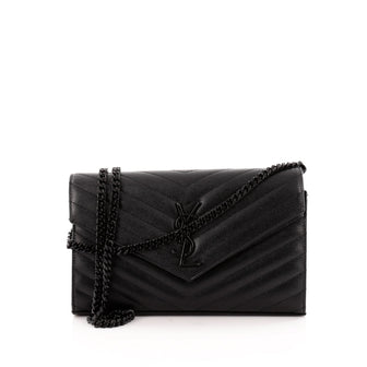 Saint Laurent Classic Monogram Chain Wallet Matelasse Chevron Leather Medium