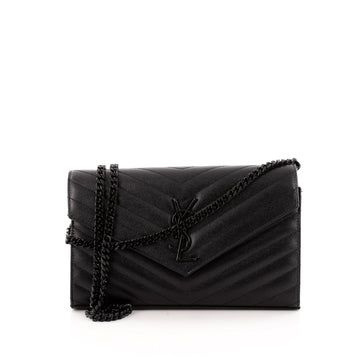 Saint Laurent Classic Monogram Chain Wallet Matelasse Chevron Leather Medium