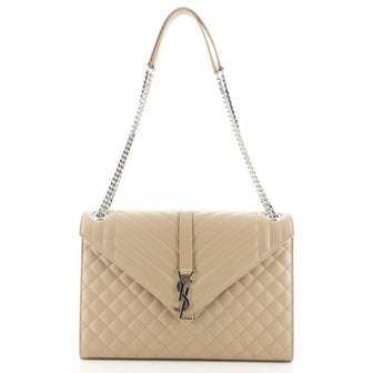 Saint Laurent Classic Monogram Envelope Satchel Quilted Leather Large