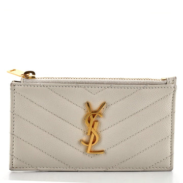 Saint Laurent Monogram Fragments Zip Card Holder Matelasse Chevron Leather